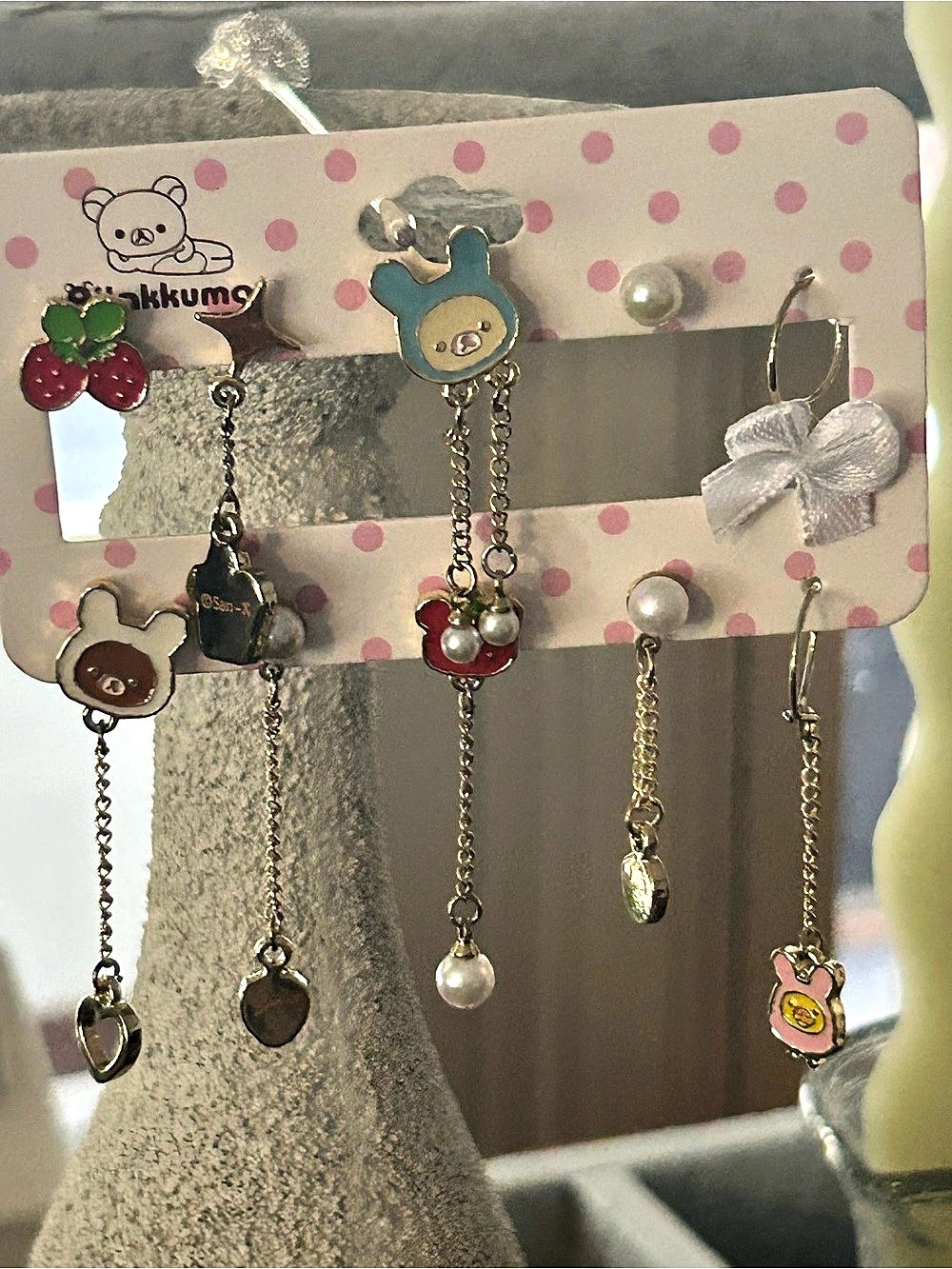 San-X Assorted Charm Earrings in Gold & Pink NWT